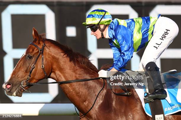 Jamie Kah riding Another Wil wins Race 9 Racing And Sports Doncaster Prelude during "Stakes Day" - Sydney Racing at Rosehill Gardens on March 30,...