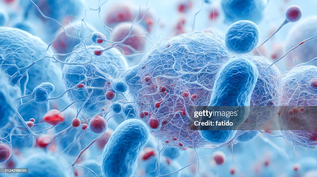 Microscopic blue bacteria background