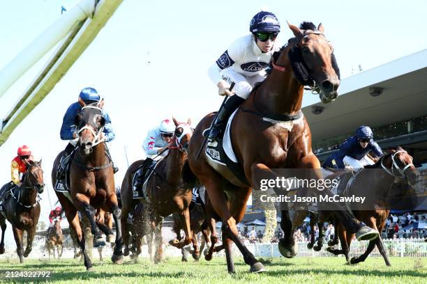 Adam Hyeronimus riding Coal Crusher and James McDonald riding Shinzocompete in Race 6 The E Group Security Star Kingdom Stakes during Sydney Racing...