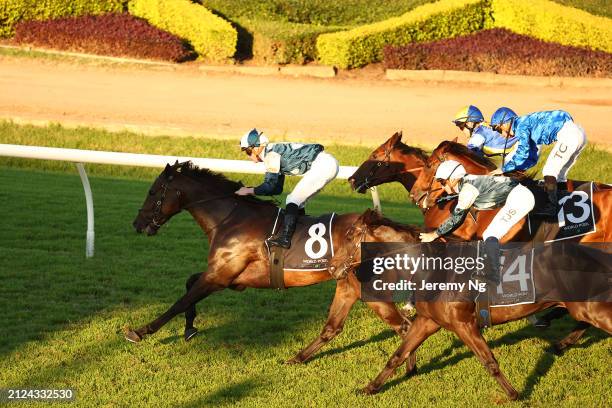 James Mcdonald riding Gringotts wins Race 10 KHJC World Pool during "Stakes Day" - Sydney Racing at Rosehill Gardens on March 30, 2024 in Sydney,...