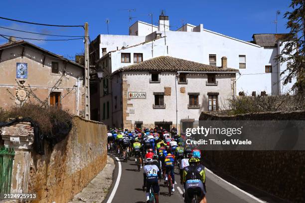 General view of the peloton passing through Luquin village during the 33rd Gran Premio Miguel Indurain 2024 a 198.1km one day race from...