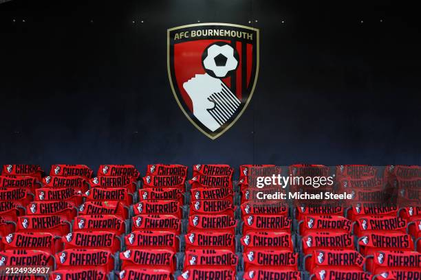 General view of seats and branding inside the stadium prior to the Premier League match between AFC Bournemouth and Everton FC at Vitality Stadium on...