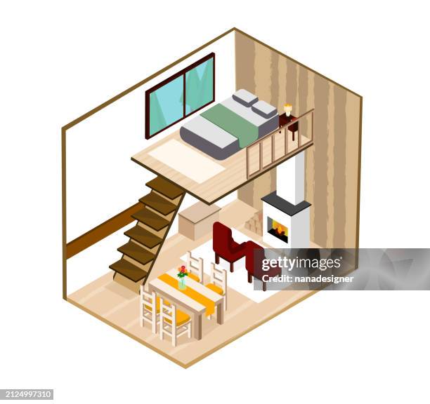 stockillustraties, clipart, cartoons en iconen met interior hell - huis van twee verdiepingen