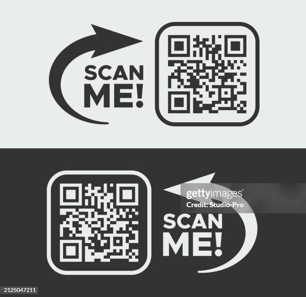 ilustraciones, imágenes clip art, dibujos animados e iconos de stock de código qr scan me para maqueta de teléfono inteligente con flecha - qr