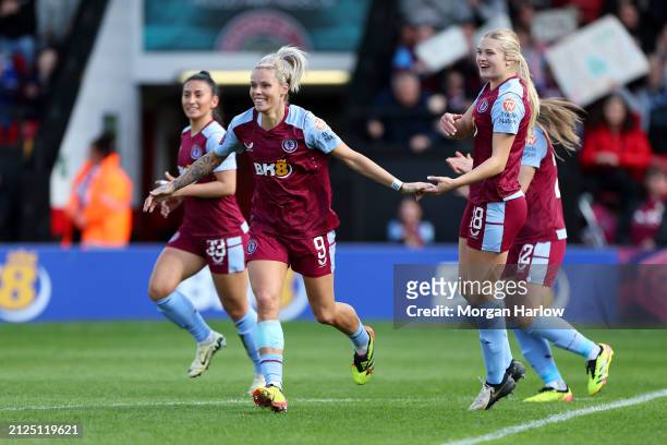 Rachel Daly of Aston Villa celebrates scoring her team's second goal during the Barclays Women´s Super League match between Aston Villa and Leicester...