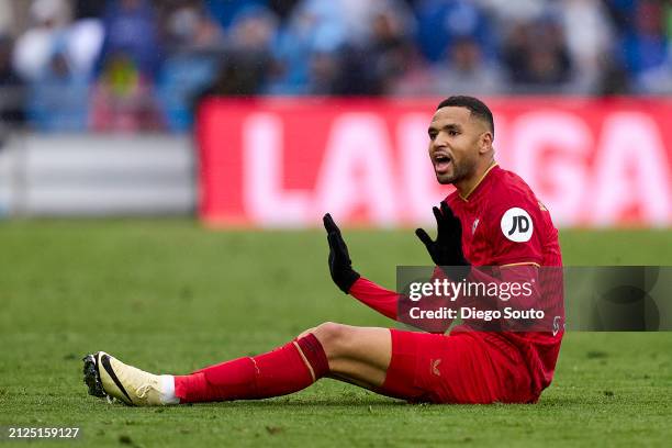 Youssef En Nesyri of Sevilla FC reacts during the LaLiga EA Sports match between Getafe CF and Sevilla FC at Coliseum Alfonso Perez on March 30, 2024...