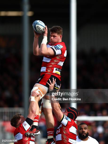 Freddie Clark of Gloucester claims lineout ball during the Gallagher Premiership Rugby match between Gloucester Rugby and Bristol Bears at Kingsholm...