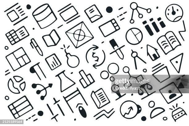 seamless doodle repeating pattern for finance analysis - team looking at computer screen stock illustrations