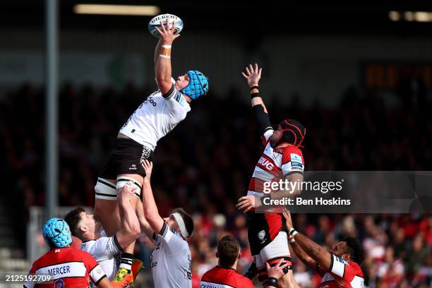 James Dun of Bristol claims lineout ball during the Gallagher Premiership Rugby match between Gloucester Rugby and Bristol Bears at Kingsholm Stadium...