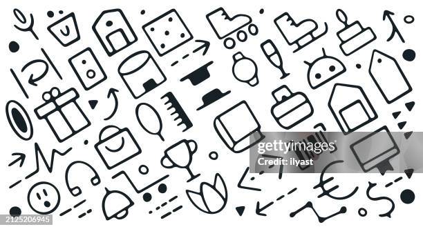 seamless doodle repeating pattern for gifts & activities - impulsive shopping stock illustrations
