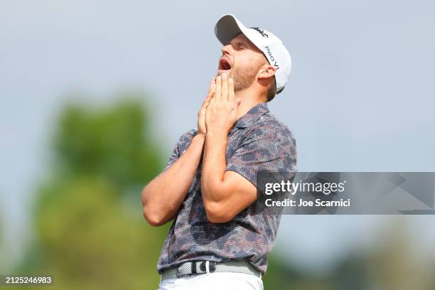 Wyndham Clark of the United States reacts to a putt on the first green during the third round of the Texas Children's Houston Open at Memorial Park...