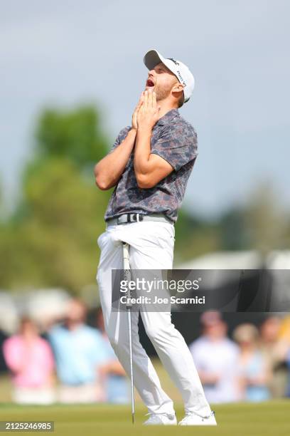 Wyndham Clark of the United States reacts to a putt on the first green during the third round of the Texas Children's Houston Open at Memorial Park...
