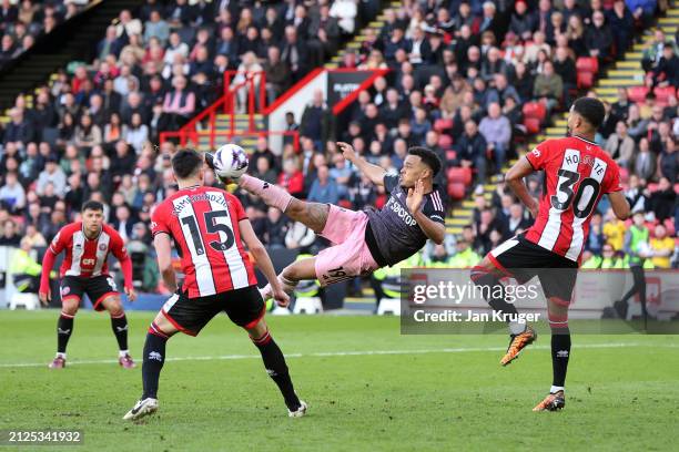 Rodrigo Muniz of Fulham scores his team's third goal during the Premier League match between Sheffield United and Fulham FC at Bramall Lane on March...