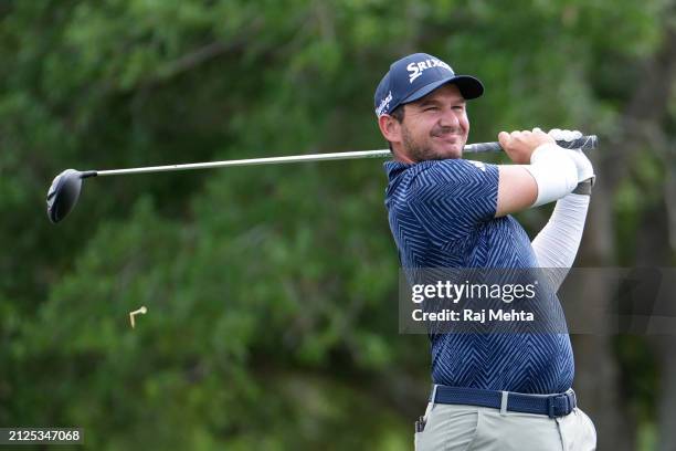 Alejandro Tosti of Argentina hits a tee shot on the first hole during the third round of the Texas Children's Houston Open at Memorial Park Golf...