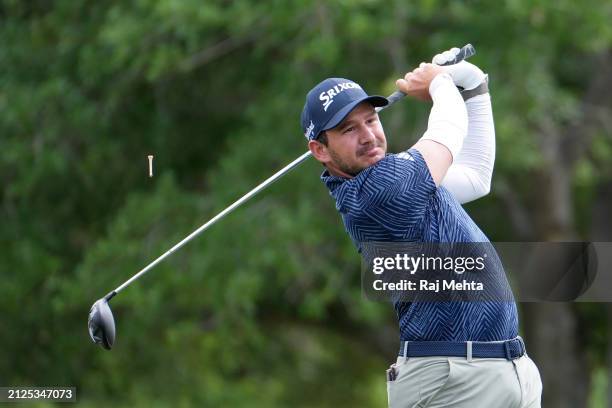 Alejandro Tosti of Argentina hits a tee shot on the first hole during the third round of the Texas Children's Houston Open at Memorial Park Golf...