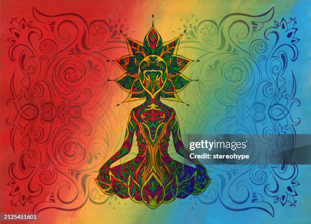 rainbow light buddha - rainbow reflection stock illustrations