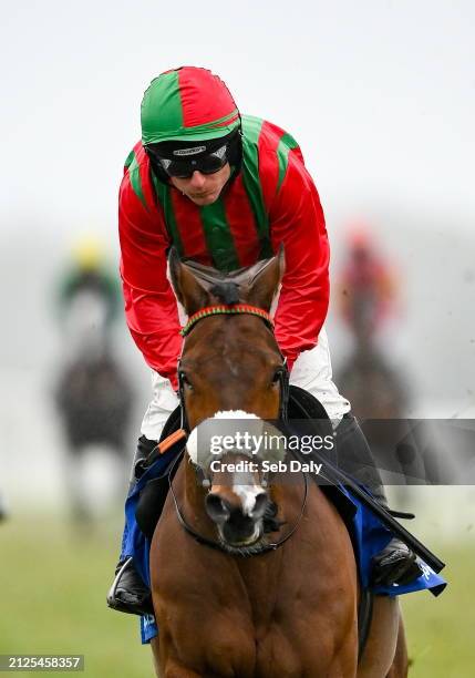 Meath , Ireland - 1 April 2024; Jockey Phillip Enright and Good Time Jonny go to post before the BoyleSports Irish Grand National Steeplechase on day...