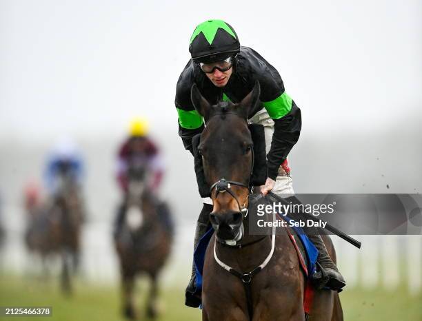 Meath , Ireland - 1 April 2024; Jockey Jack Kennedy and Where It All Began go to post before the BoyleSports Irish Grand National Steeplechase on day...