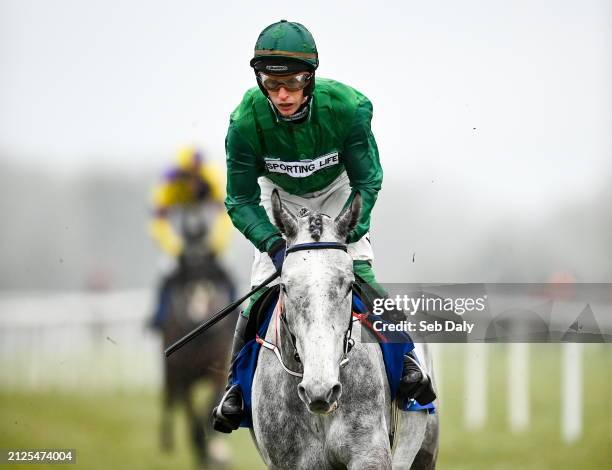 Meath , Ireland - 1 April 2024; Jockey JJ Slevin and Intense Raffles go to post before the BoyleSports Irish Grand National Steeplechase on day three...