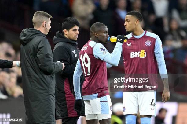 Moussa Diaby of Aston Villa breaks their fast during a break in play in the Premier League match between Aston Villa and Wolverhampton Wanderers at...