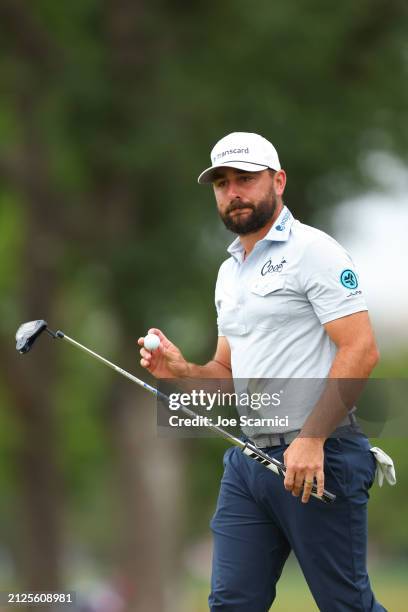 Stephan Jaeger of Germany acknowledges fans after a putt on the eighth green during the third round of the Texas Children's Houston Open at Memorial...