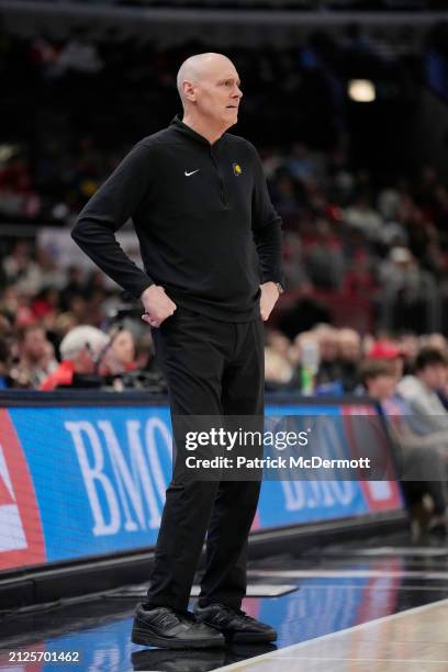 Head coach Rick Carlisle of the Indiana Pacers looks on during the second half against the Chicago Bulls at the United Center on March 27, 2024 in...