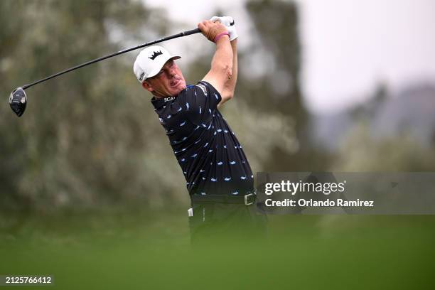 Alex Cejka of Germany plays his shot from the seventh tee during the second round of The Galleri Classic at Mission Hills Country Club on March 30,...