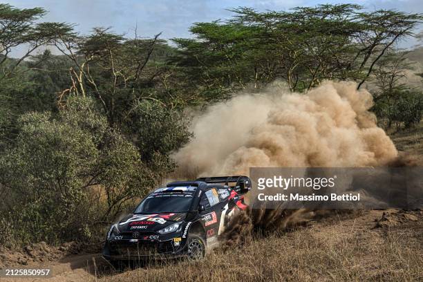 Kalle Rovanpera of Finland and Jonne Halttunen of Finland compete in their Toyota Gazoo Racing WRT Toyota GR Yaris Rally1 during Day Three of the FIA...