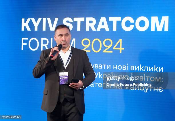 Head of the Centre for Strategic Communication and Information Security Ihor Solovei speaks during the Kyiv StratCom Forum 2024.