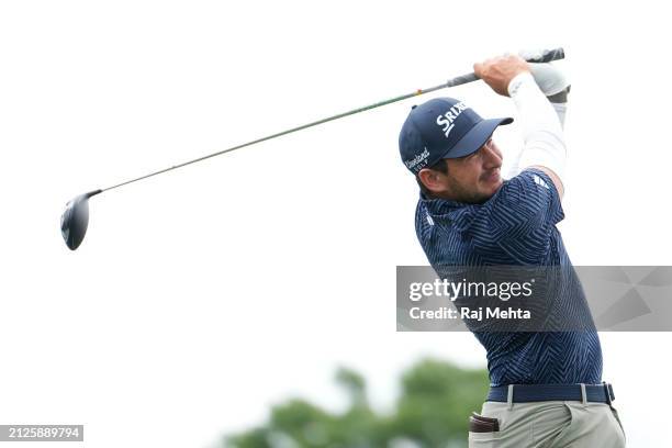Alejandro Tosti of Argentina hits a tee shot on the 14th hole during the third round of the Texas Children's Houston Open at Memorial Park Golf...