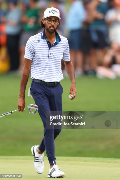 Akshay Bhatia of the United States walks the 16th green during the third round of the Texas Children's Houston Open at Memorial Park Golf Course on...