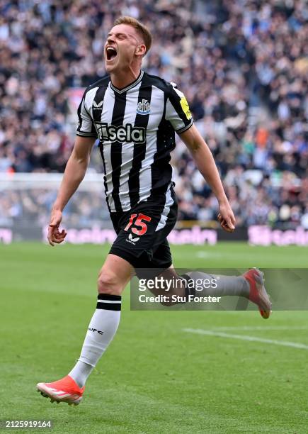 Harvey Barnes of Newcastle celebrates after scoring the 4th Newcastle goal during the Premier League match between Newcastle United and West Ham...