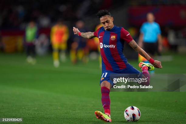 Raphinha of FC Barcelona wt during the LaLiga EA Sports match between FC Barcelona and UD Las Palmas at Estadi Olimpic Lluis Companys on March 30,...