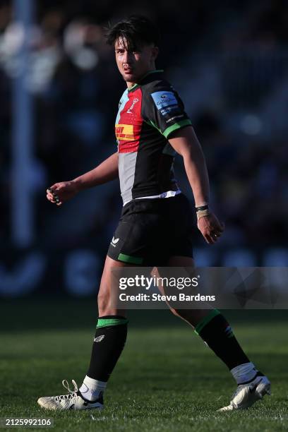 Marcus Smith of Harlequins during the Gallagher Premiership Rugby match between Harlequins and Bath Rugby at The Stoop on March 30, 2024 in London,...