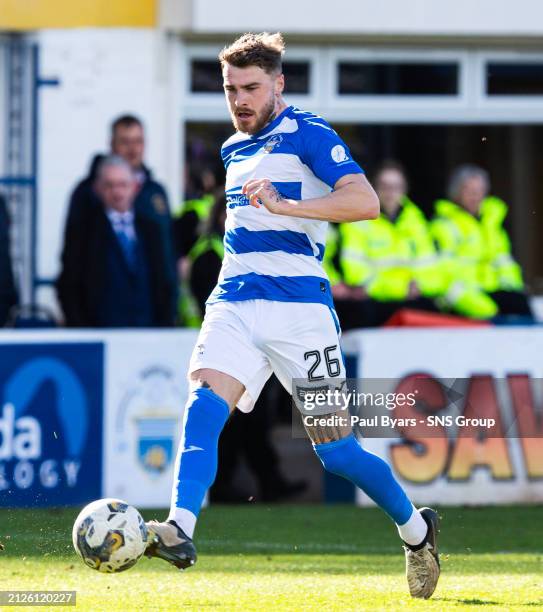 Morton's Tyler French in action during a cinch Championship match between Greenock Morton and Queens Park at Cappielow Park, on March 30 in Greenock,...