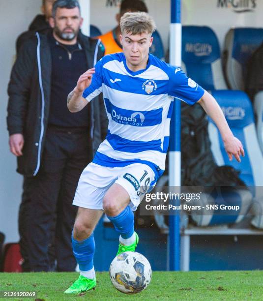 Morton's Jack Bearne in action during a cinch Championship match between Greenock Morton and Queens Park at Cappielow Park, on March 30 in Greenock,...