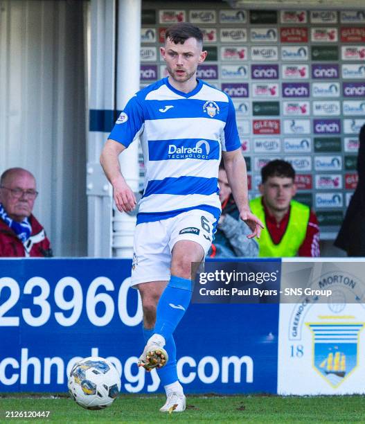 Morton's Calum Waters in action during a cinch Championship match between Greenock Morton and Queens Park at Cappielow Park, on March 30 in Greenock,...