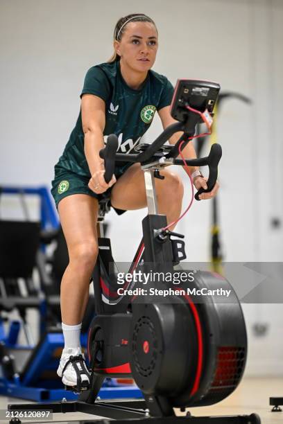 Dublin , Ireland - 2 April 2024; Katie McCabe during a Republic of Ireland Women's prehab session at the Sport Ireland Institute on the Sport Ireland...
