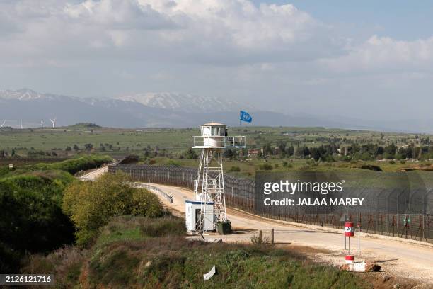 Picture taken on April 2 shows a United Nations peacekeepers observation point near the Quneitra border crossing with Syria in the Israeli...