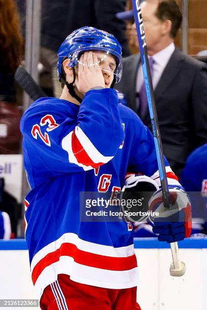 New York Rangers Defenseman Adam Fox is pictured during the third period of the National Hockey League game between the Pittsburgh Penguins and the...