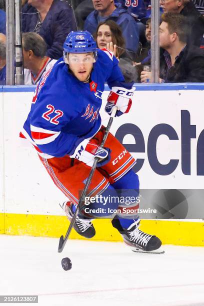 New York Rangers Winger Jonny Brodzinski in action during the third period of the National Hockey League game between the Pittsburgh Penguins and the...