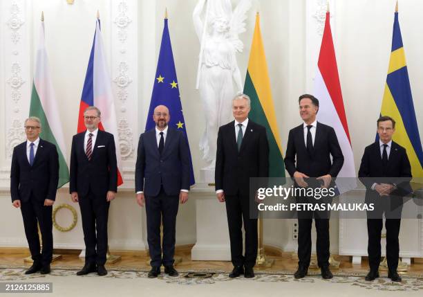 Bulgarian Prime Minister Nikolai Denkov, Czech Prime Minister Petr Fiala, European Council President Charles Michel, Lithuanian President Gitanas...