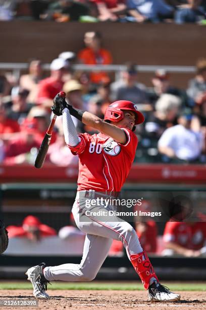 Edwin Arroyo of the Cincinnati Reds bats during the fourth inning of a spring training game against the San Francisco Giants at Scottsdale Stadium on...