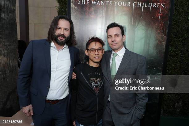 Gary Dauberman, Producer, James Wan, Producer, Emile Gladstone, Producer, seen at New Line Cinema Premiere of 'The Curse of La Llorona' at The...