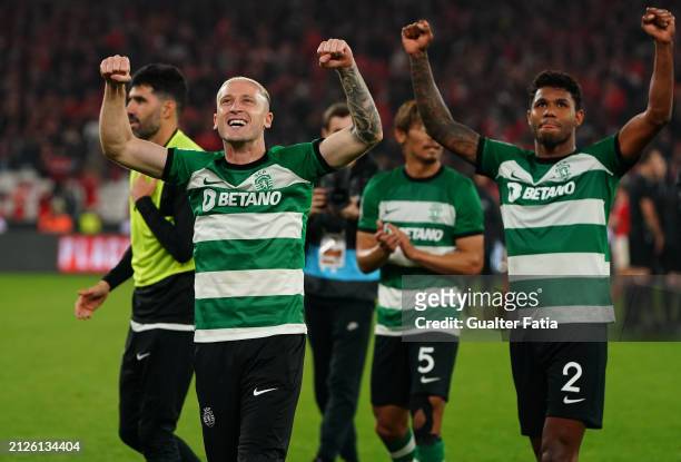 Nuno Santos of Sporting CP and teammates celebrate the result at the end of the Semi-Final second Leg - Portuguese Cup match between SL Benfica and...