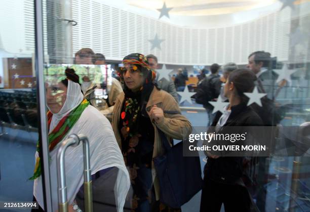 Turkey's Kurd women leave the audience room of the European Court of Human Rights, 12 May 2005 in Strasbourg. The European Court of Human Rights...