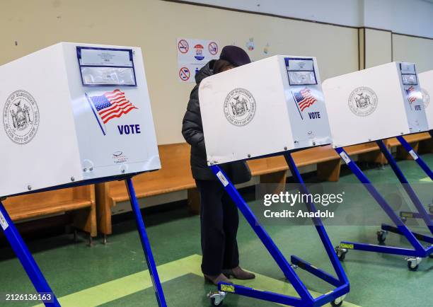 View of the polling station as voters cast their ballots in Queens, New York City, United States on April 2, 2024. Voters in New York, Connecticut,...