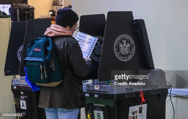 View of the polling station as voters cast their ballots in Queens, New York City, United States on April 2, 2024. Voters in New York, Connecticut,...