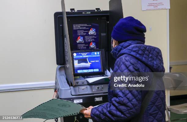 View of the polling station as voters cast their ballots in Queens, New York City, United States on April 2, 2024. Voters in New York, Connecticut,...