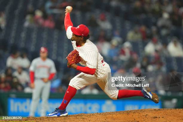 Ricardo Pinto of the Philadelphia Phillies throws a pitch in the top of the sixth inning against the Cincinnati Reds at Citizens Bank Park on April...